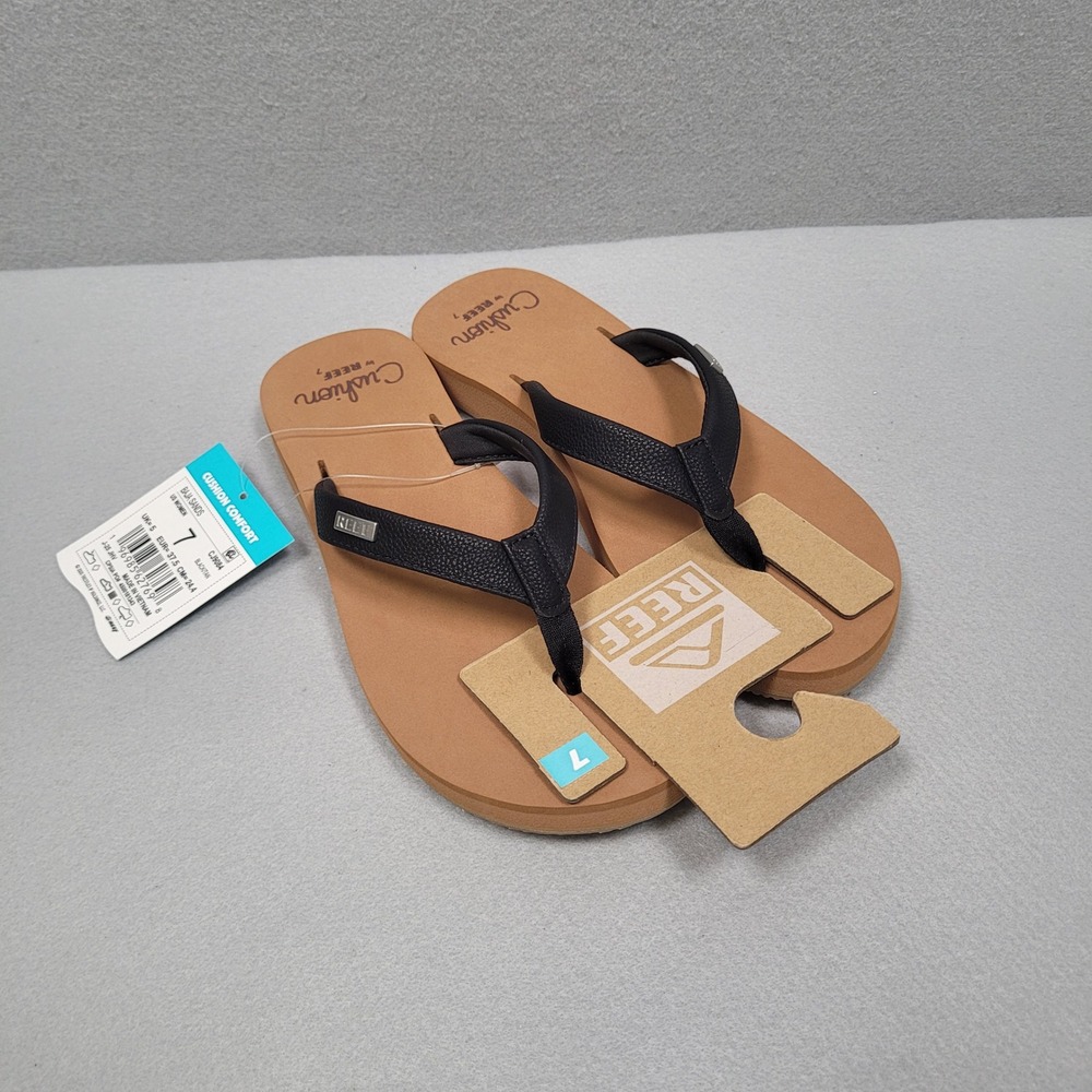 Reef Baja Sands Black Tan Cushion Comfort Flip Flops CJ9084 Womens Size 7 NEW